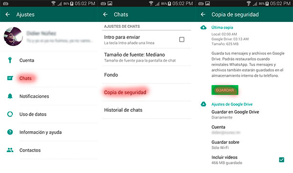 Copia de seguridad WhatsApp Google Drive
